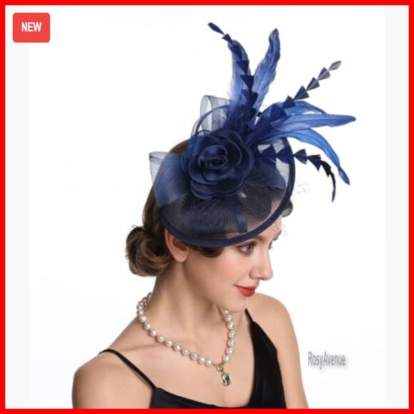 Women\'s Fascinator Hat with Feather Flower, Hair Clip, Detachable Headband main image 4